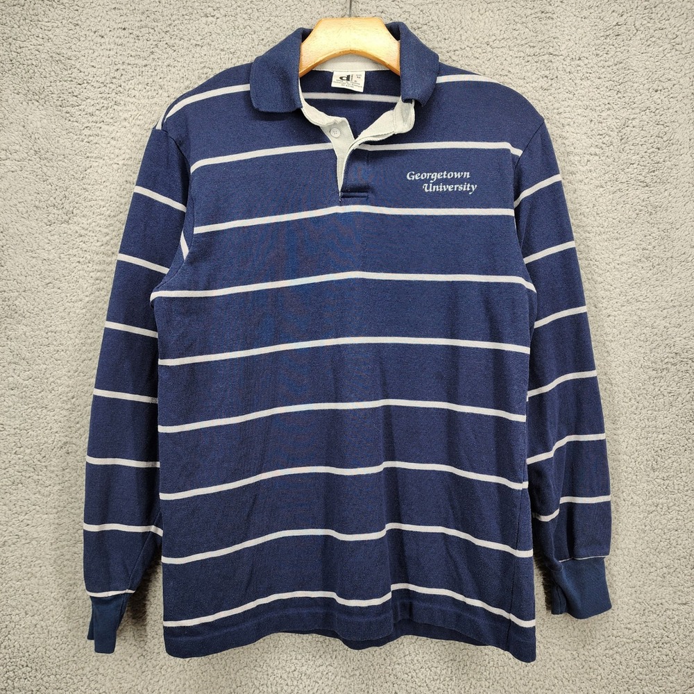 Downerwear Georgetown University Navy Blue Striped Rugby Polo Shirt Size Medium
